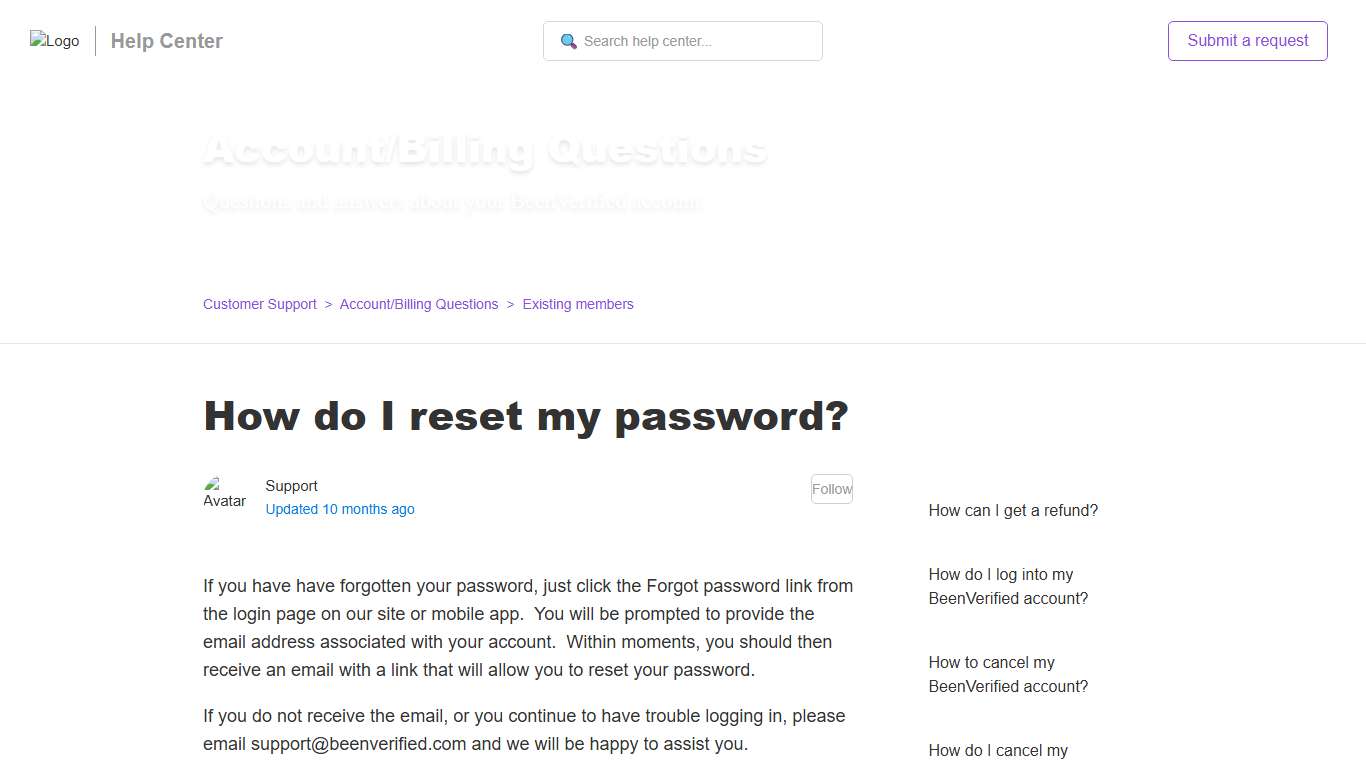 How do I reset my password? – Customer Support